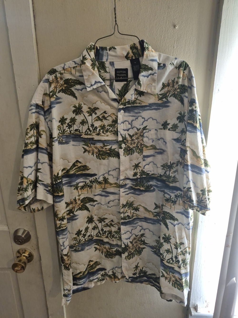 White Tropical Print Short-Sleeve Shirt